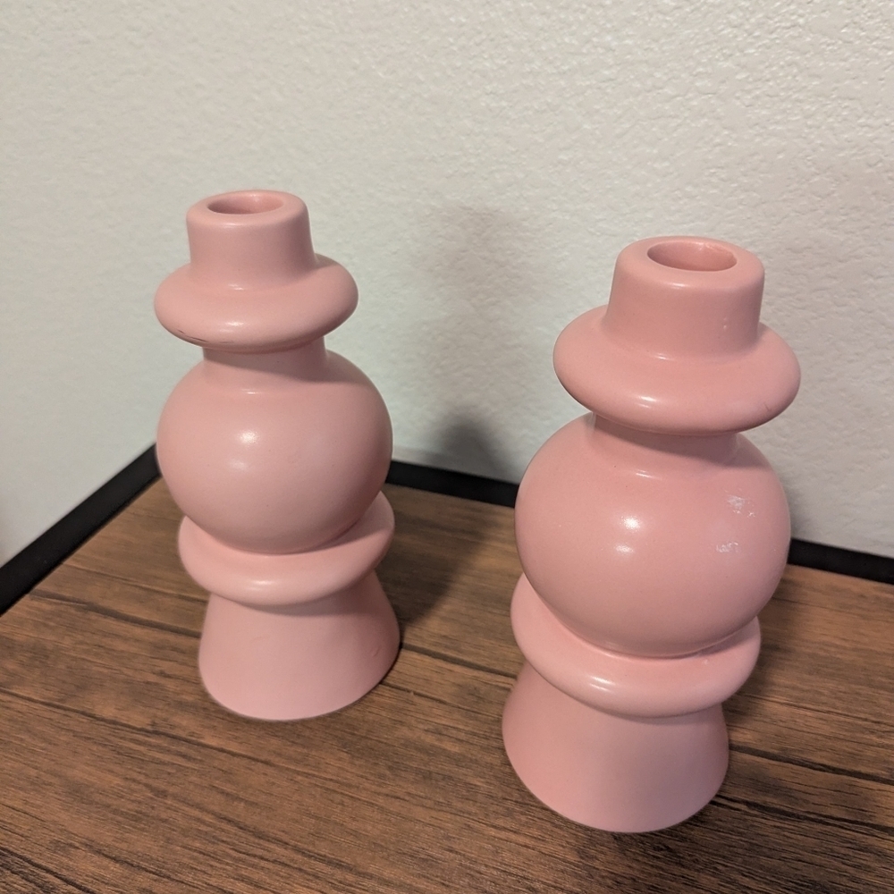 Modern Pink ,Ceramic Candle Holders Set Of Two